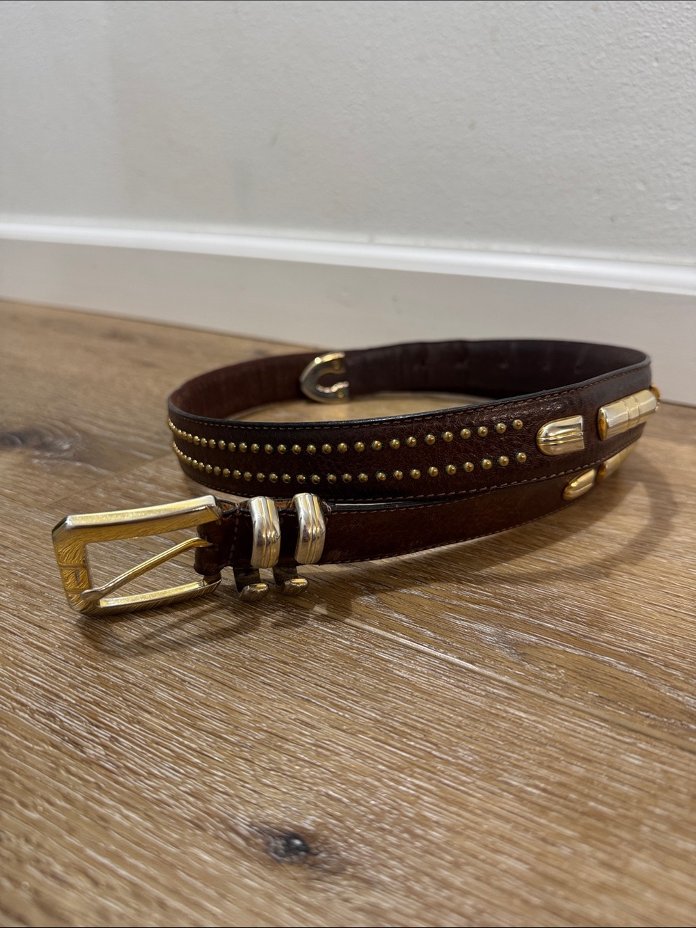 Vintage Leather Belt with Gold accents and Buckle